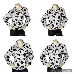 STEVEN ROSS Vintage Cow Print Faux Fur Button Down Shacket Jacket Blazer, L